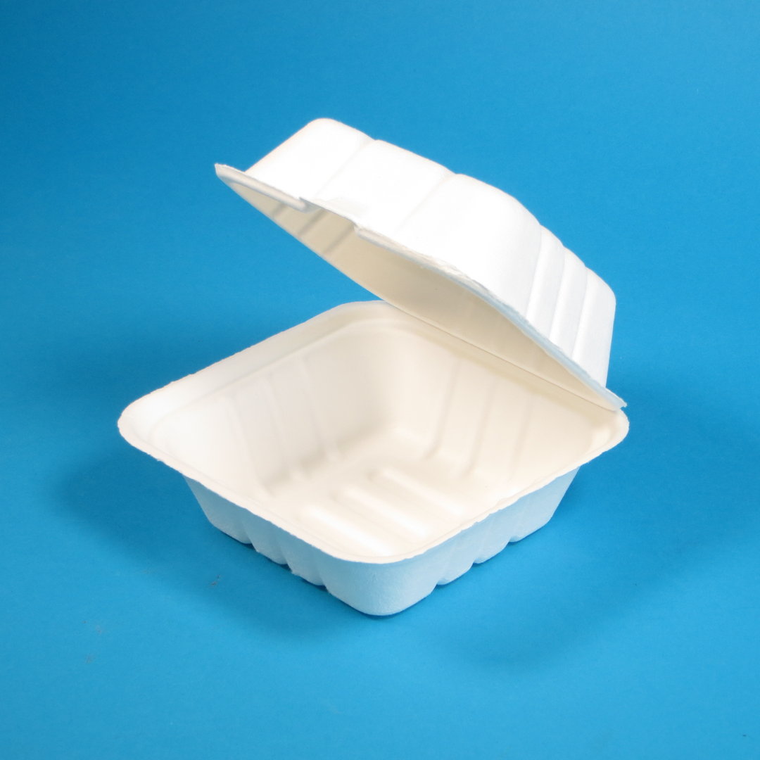 Bio Hamburgerbox Zuckerrohr/Bagasse 154x147x82mm weiß 400St