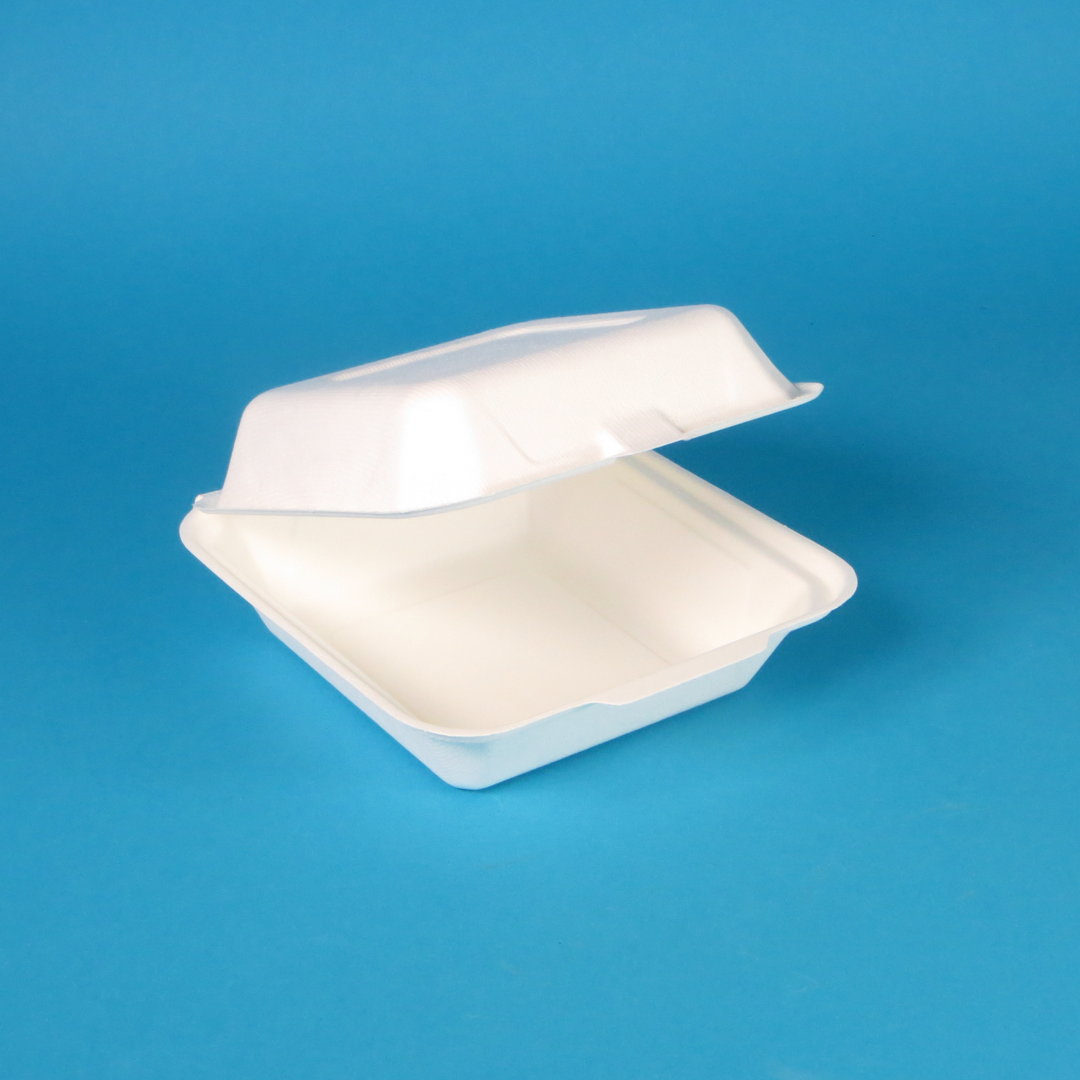 Bio Hamburgerbox Zuckerrohr/Bagasse XL 215x215x105mm weiß 200St Bio Hamburgerbox Zuckerrohr/Bagasse XL 215x215x105mm weiß 200St