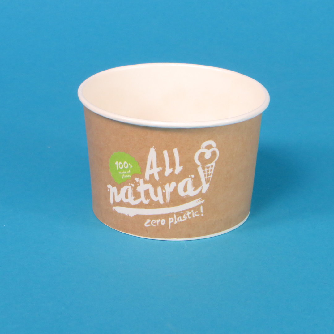 Bio Eisbecher "All Natural" Papier braun ohne PE/PLA Kunststoffbeschichtung versch. Größen