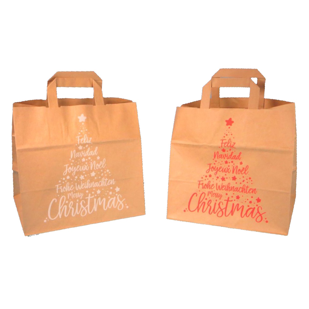 Papiertragetaschen braun "Xmas" 26+17x25cm 250St - Weiß oder Rot bedruckt