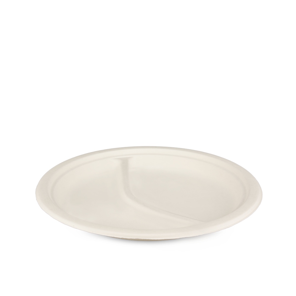 Bio Menüteller 2-geteilt Ø23cm weiß Bagasse/Zuckerrohr 500St