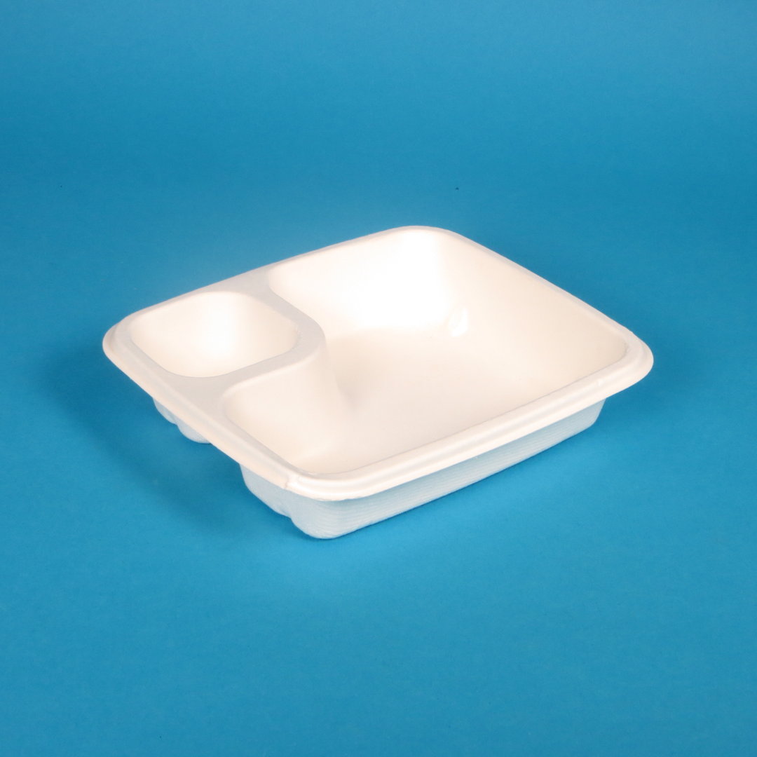 Bio Snackschalen m. Dipfach 500+80ml weiß Bagasse/Zuckerrohr 500St