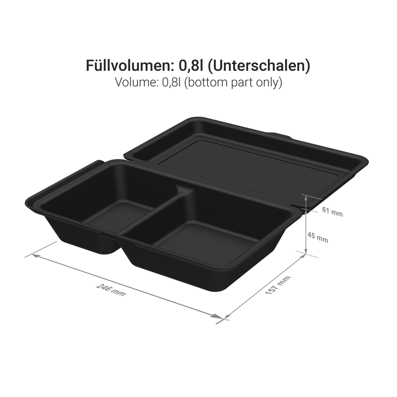 Mehrweg Menüboxen 2-geteilt 246x157x61mm PP Premium 50St. versch. Farben wählbar