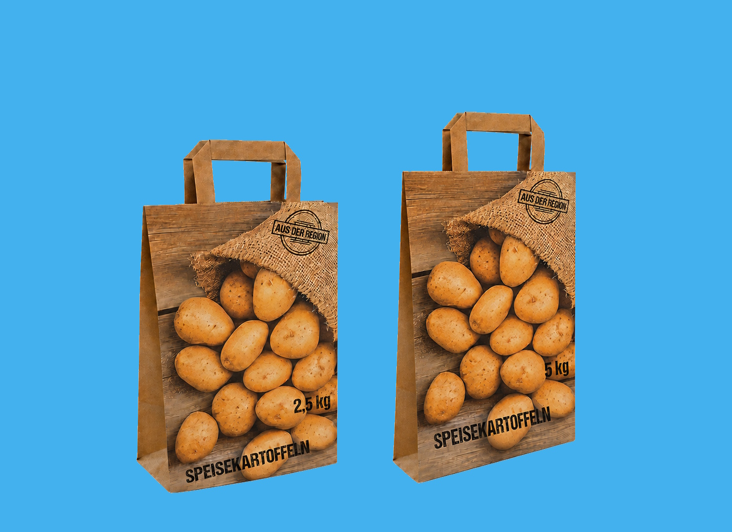 Papiertragetaschen mit Kartoffelmotiv und Gewichtsangabe 90g/m² 250St versch. Größen