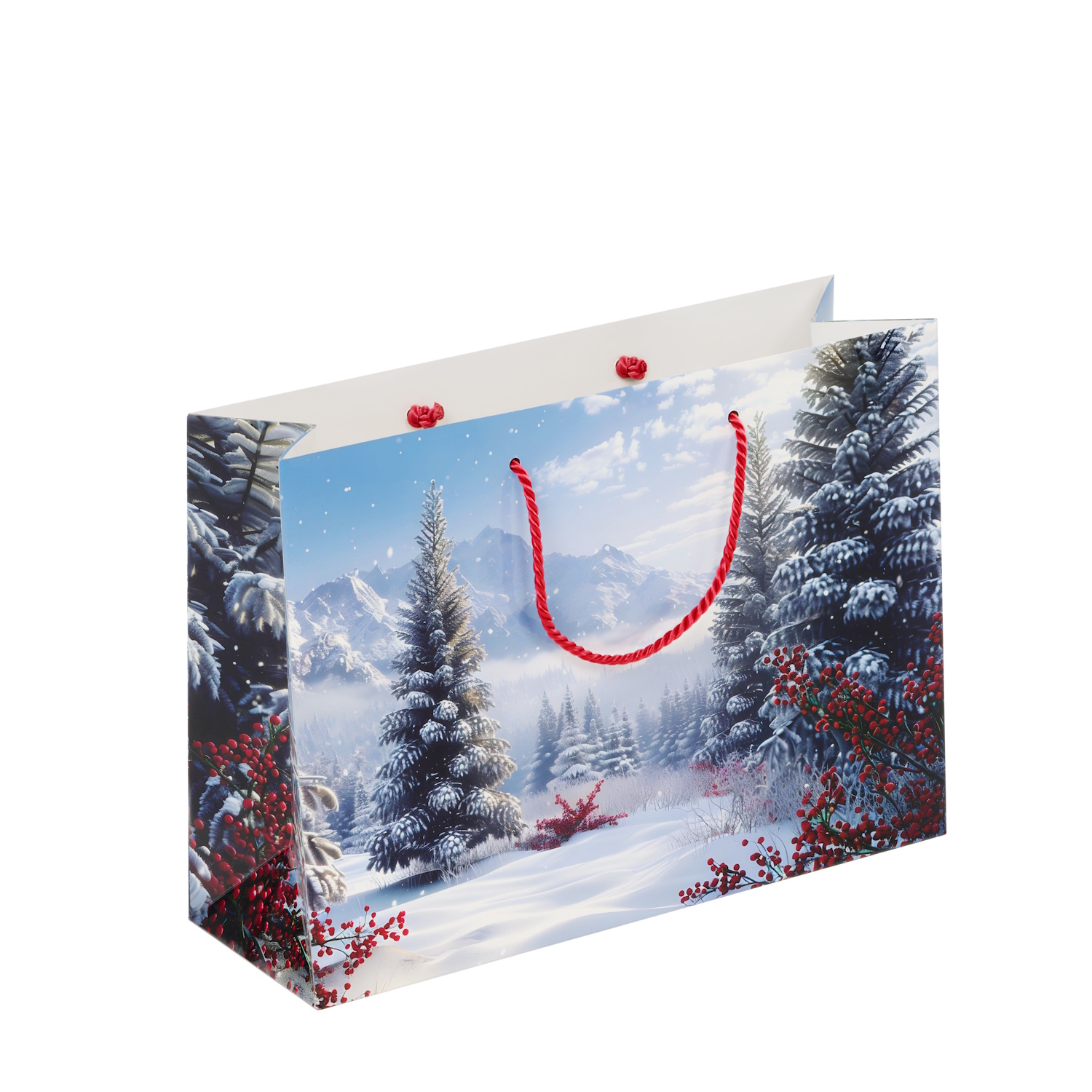 Luxus Papiertragetaschen 36+12x26cm 190g/m² weiß mit Weihnachtsmotiv 100St