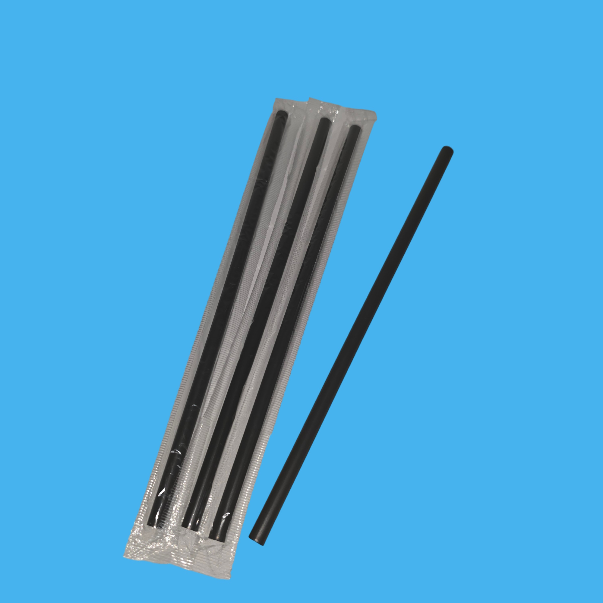 Jumbo Trinkhalme schwarz Ø7mm 22cm Mehrweg einzeln gehüllt PP recycelbar