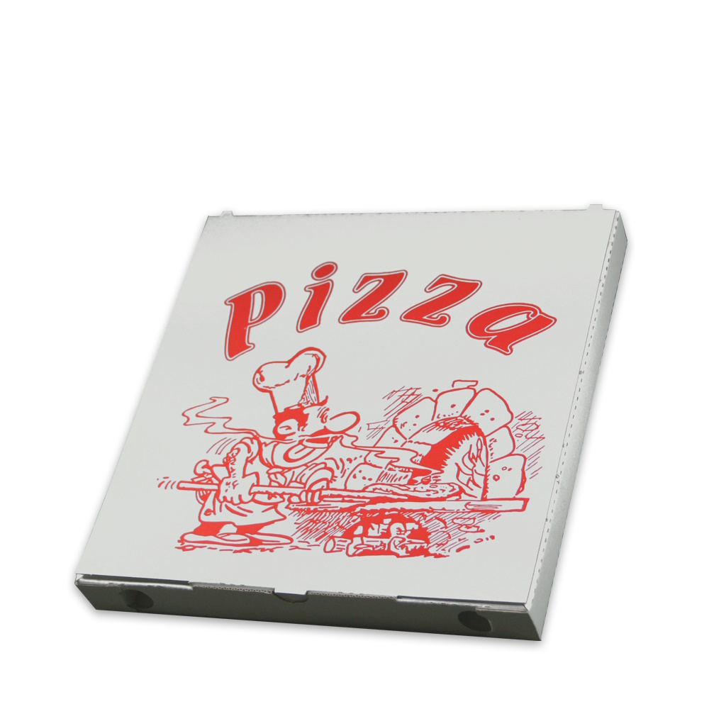 Pizzakartons weiß "Pizzabäcker" 3cm hoch Kraft verschiedene Größen