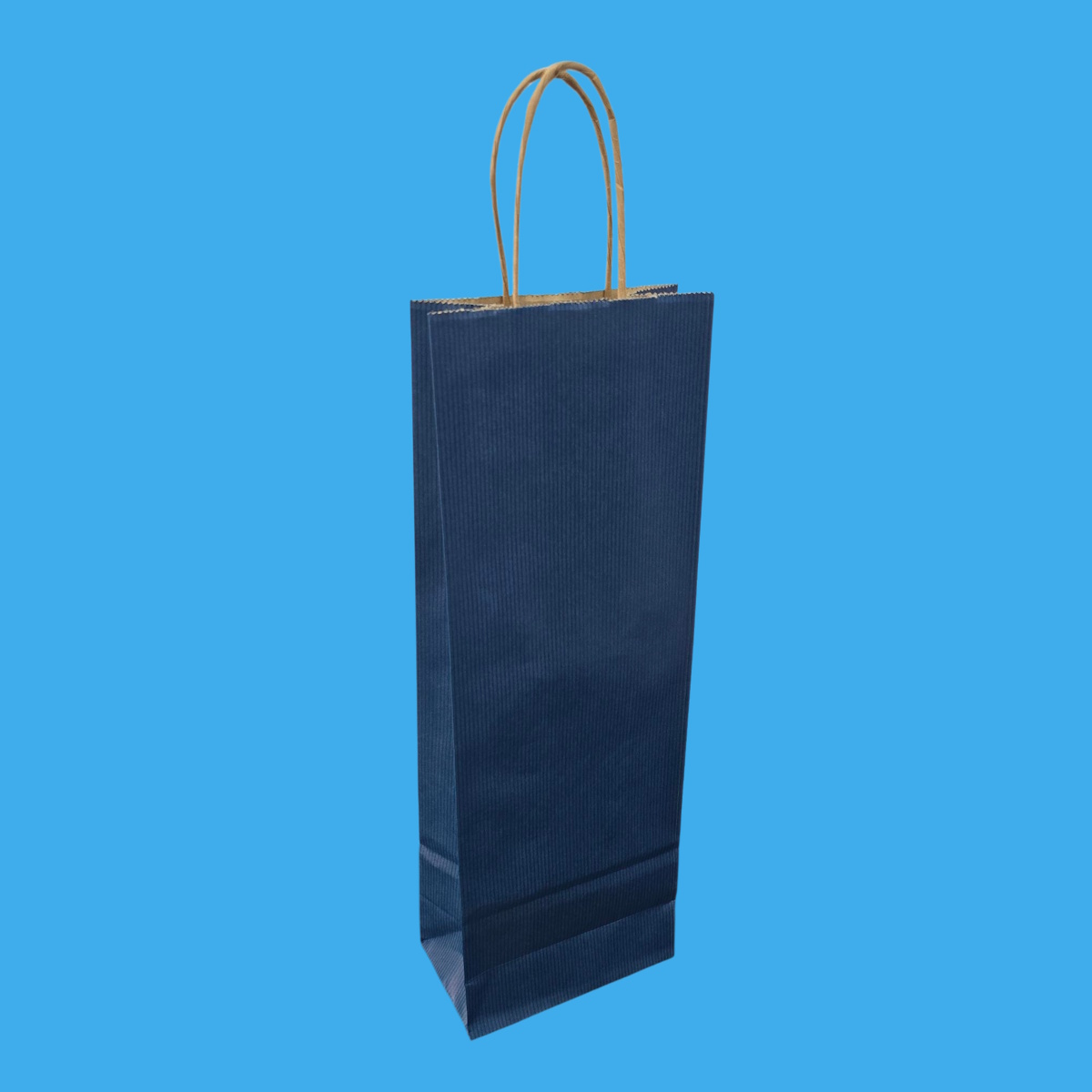Flaschentragetaschen 14+8x39cm mit Kordel Papier blau gerippt 110g/m² 300St