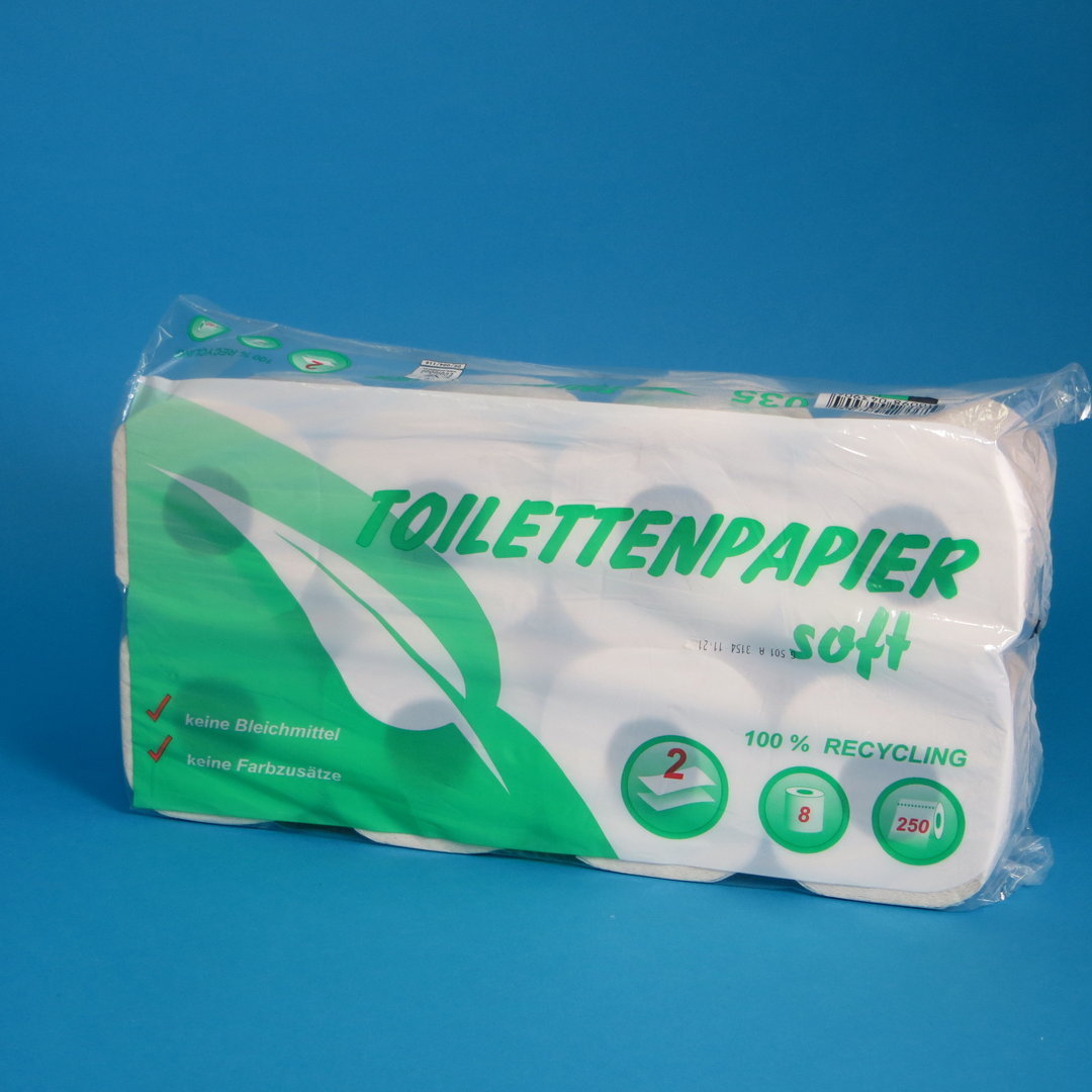 Toilettenpapier Kleinrolle naturweiß 2-lg 250Bl 8x8 Rollen