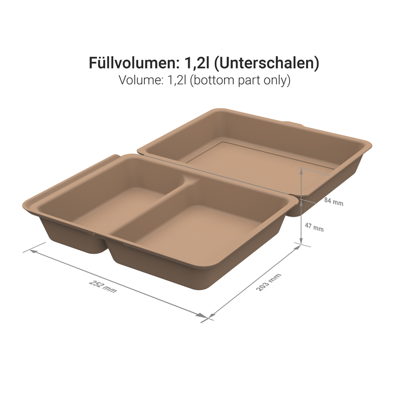 Mehrweg Menüboxen 2-geteilt XL 252x203x84mm PP Premium 25St. versch. Farben wählbar