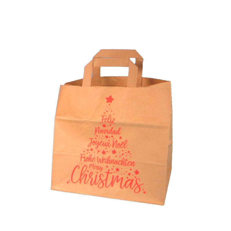 Papiertragetaschen braun "Xmas" 26+17x25cm 250St - Weiß oder Rot bedruckt