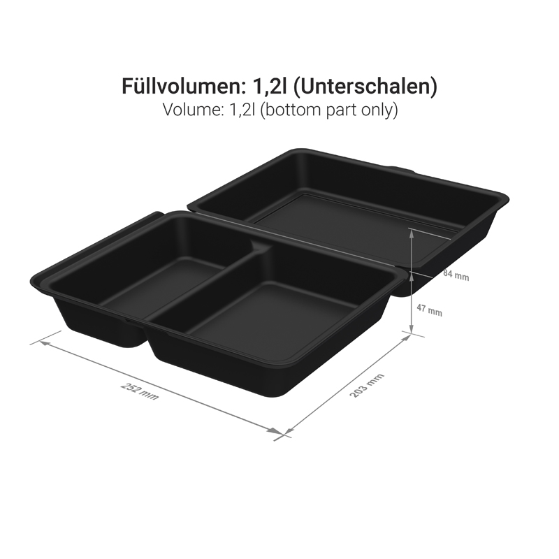 Mehrweg Menüboxen 2-geteilt XL 252x203x84mm PP Premium 25St. versch. Farben wählbar