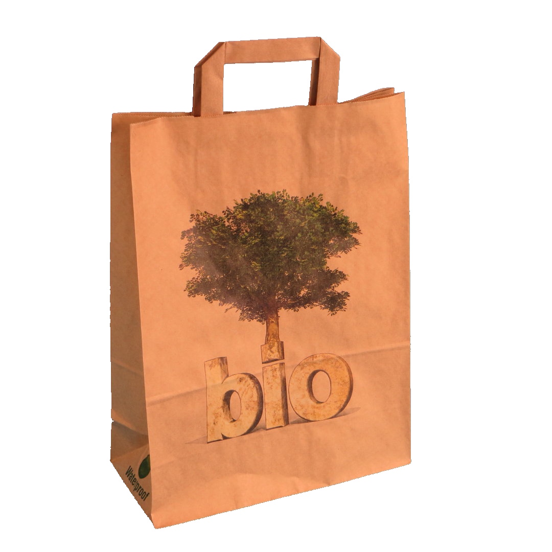 Papiertragetaschen 26+12x35cm braun "Bio" nassfest 80g/m² 250St