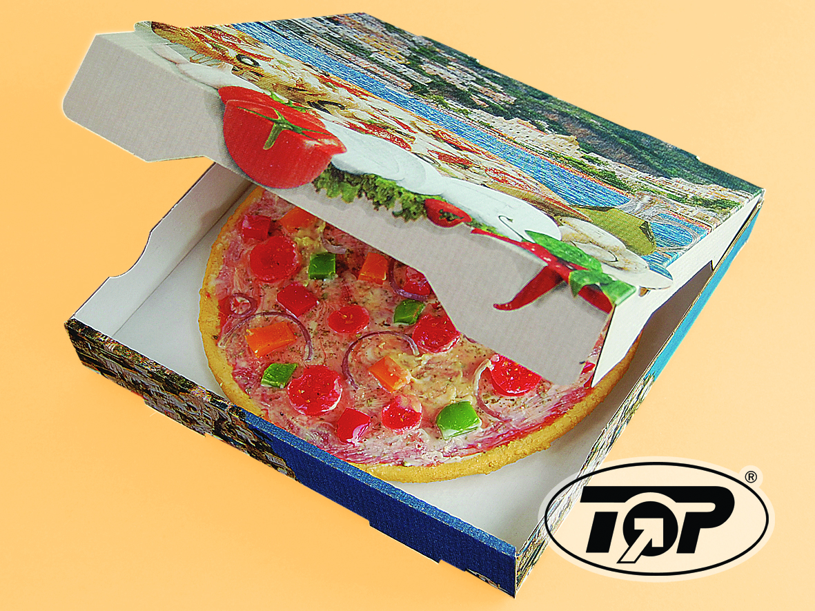 Pizzakartons 4,2cm hoch "Mittelmeer" Kraft 100St. versch. Größen
