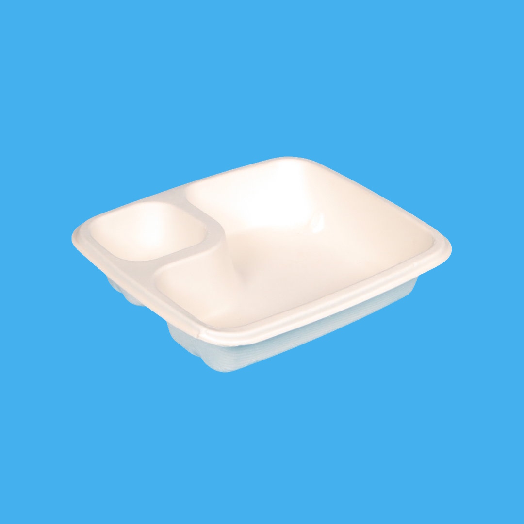 Bio Snackschalen mit Dipfach 500+80ml weiß Bagasse/Zuckerrohr 500St