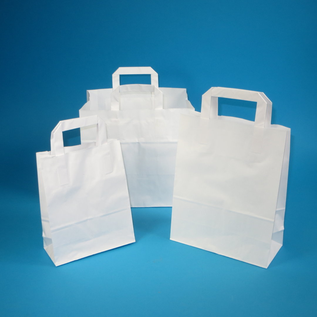 Papiertragetaschen mit Flachhenkel weiß 32x22x27cm 70g/m² 250St.