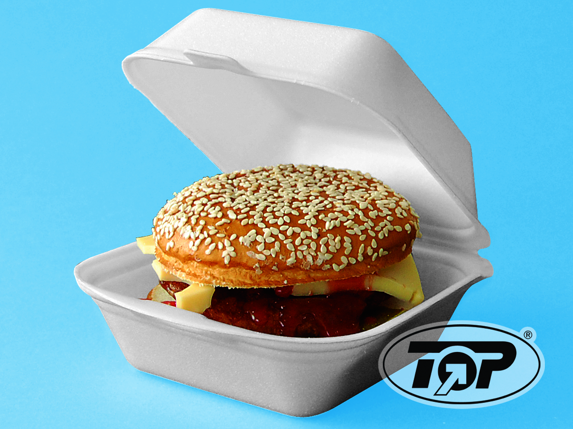 Hamburgerbox HP6 geschäumt weiß groß 145x145x70mm 500St. Hamburgerbox HP6 geschäumt weiß groß 145x145x70mm 500St.