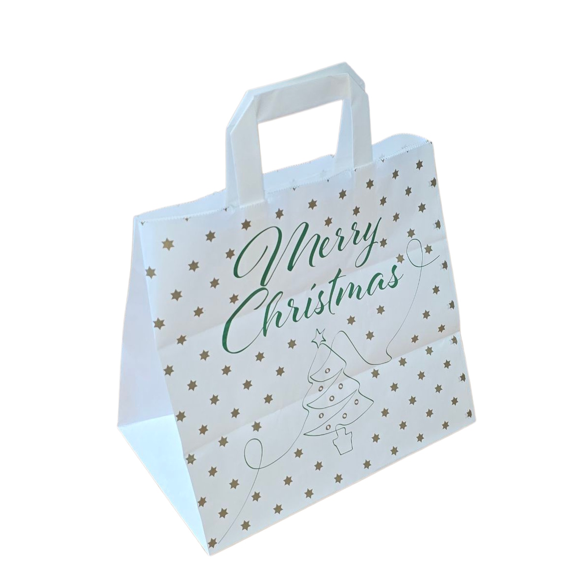 Papiertragetaschen weiß Weihnachten "Merry Christmas" 26+17x25cm 250St