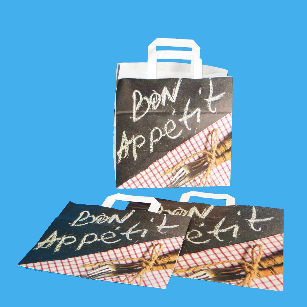 Papiertragetaschen mit Motiv "Bon Appetit" 80g/m² 250St versch. Größen