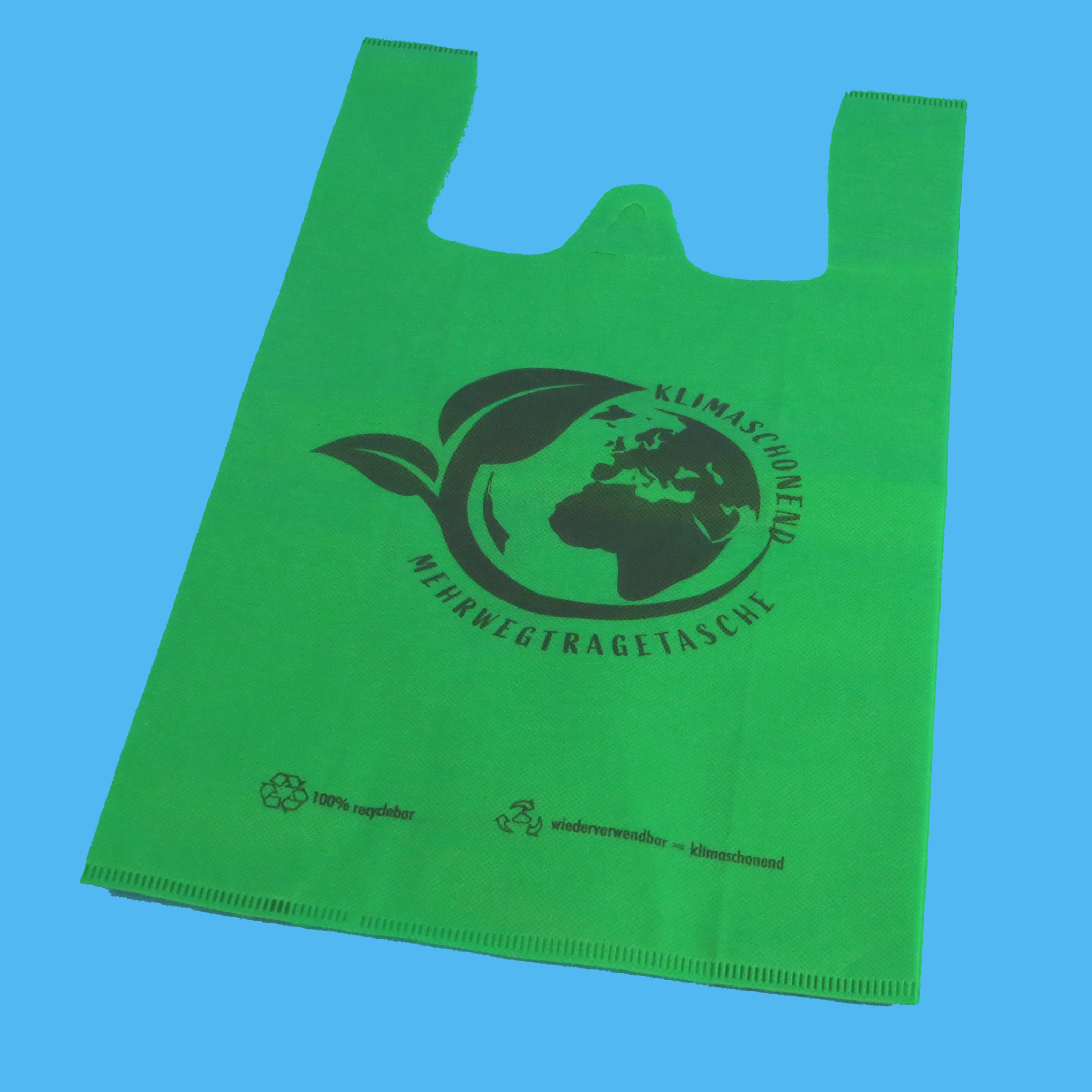 Mehrweg Hemdchentragetaschen grün "Umwelt" 25+12x45cm 45g/m² PP Vlies 500St