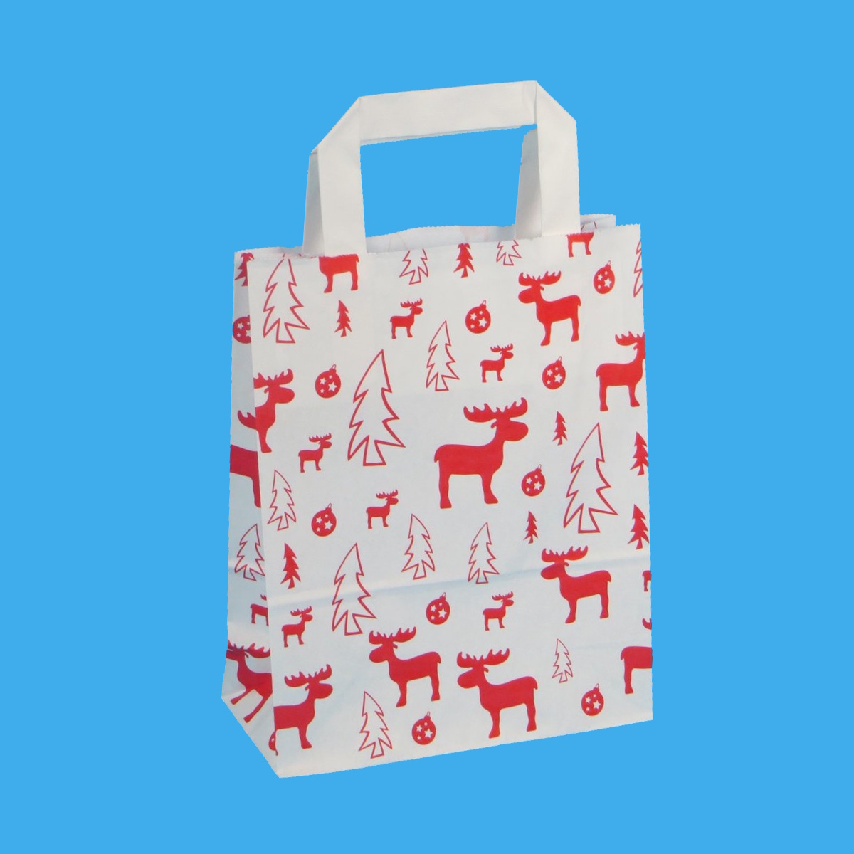 Papiertragetaschen Weihnachten Elch weiß/rot 80g/m² 250St versch. Größen
