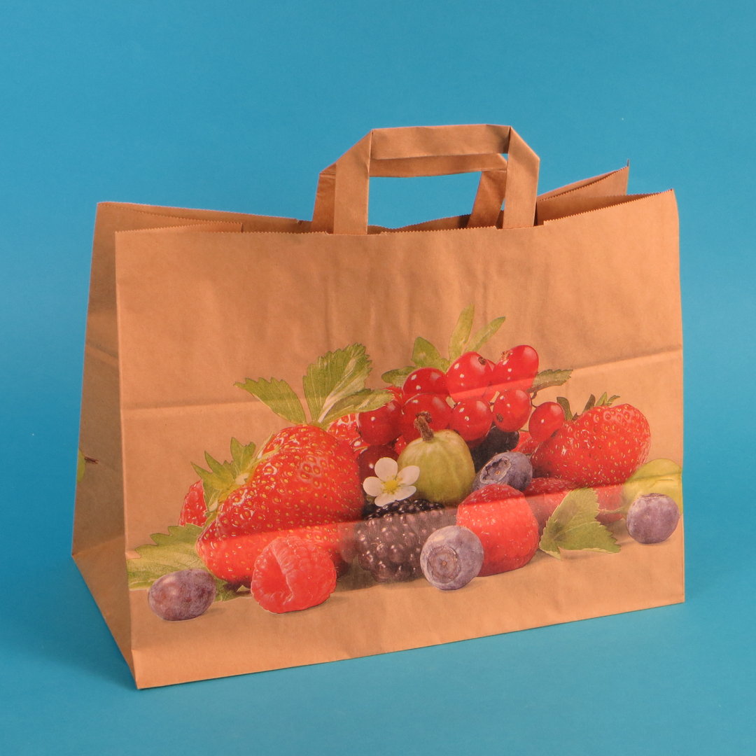 Papiertragetaschen 36+17x27cm "Beeren" nassfest 90g/m² 250St