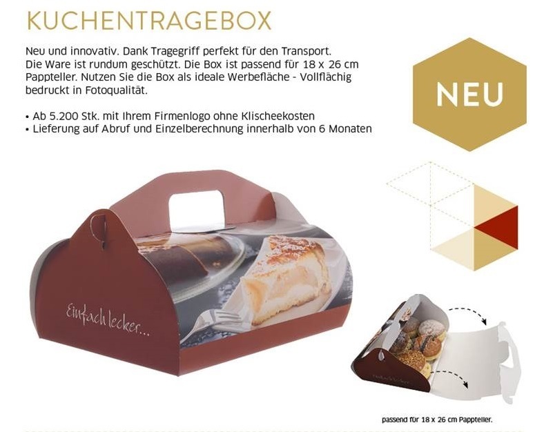 Kuchen-/Tortentragebox mit Griff braun mit Druck 100St versch. Größen