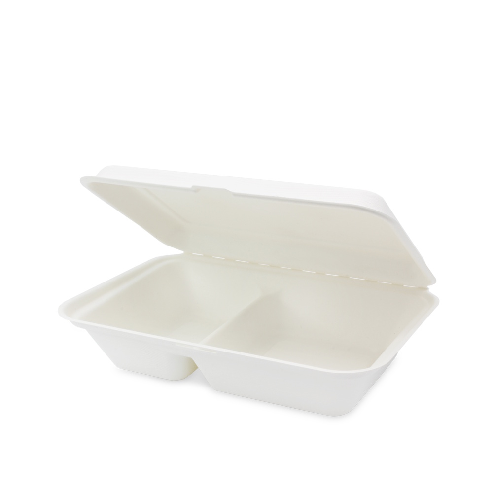 Bio Snackboxen 2-geteilt weiß 250x160x63mm Zuckerrohr/Bagasse 500St