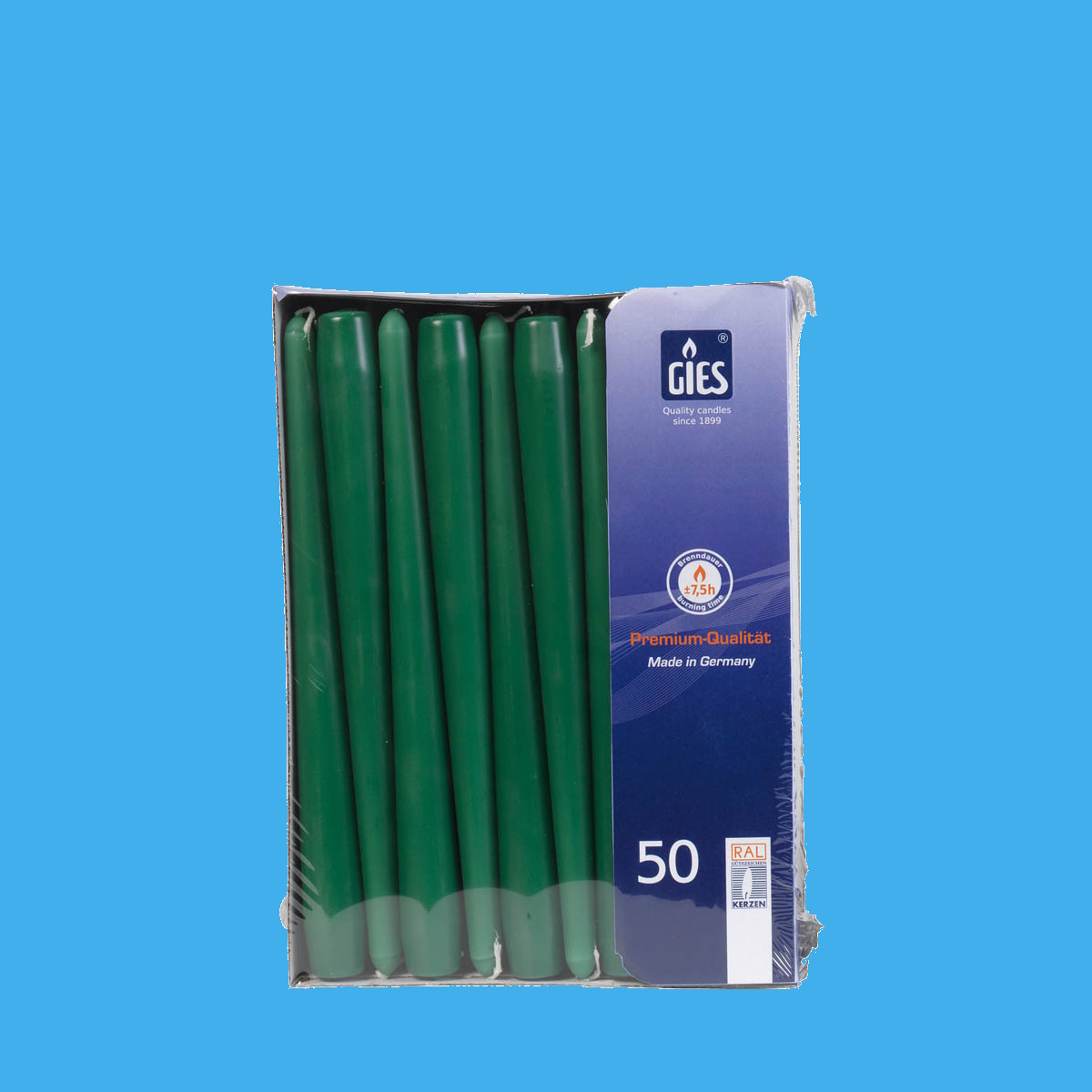 Spitzkerzen/Leuchterkerzen jägergrün 7,5h Brenndauer Ø23mm 24,5cm 100St