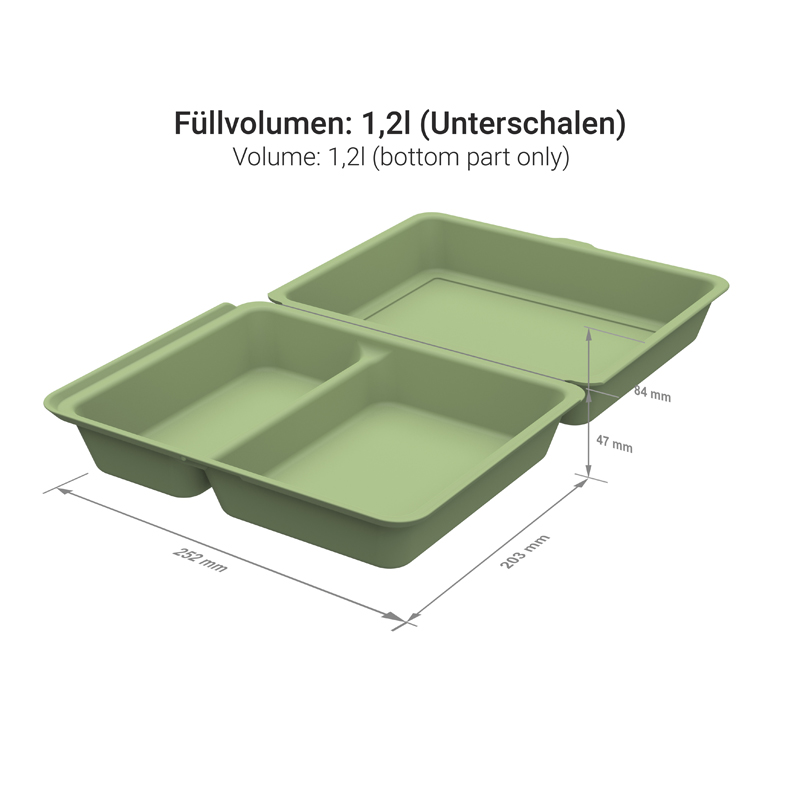 Mehrweg Menüboxen 2-geteilt XL 252x203x84mm PP Premium 25St. versch. Farben wählbar