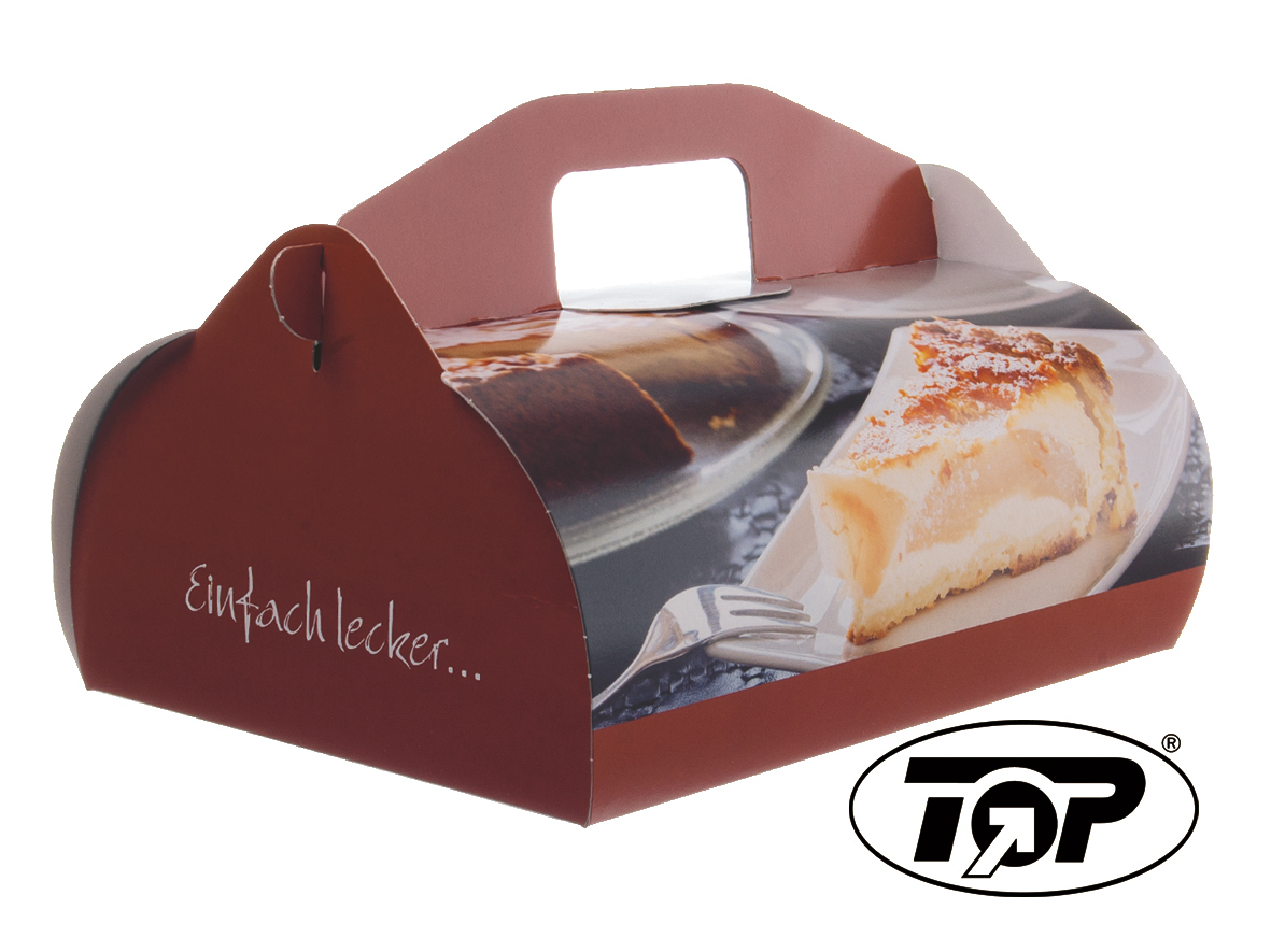 Kuchen-/Tortentragebox mit Griff braun mit Druck 100St versch. Größen