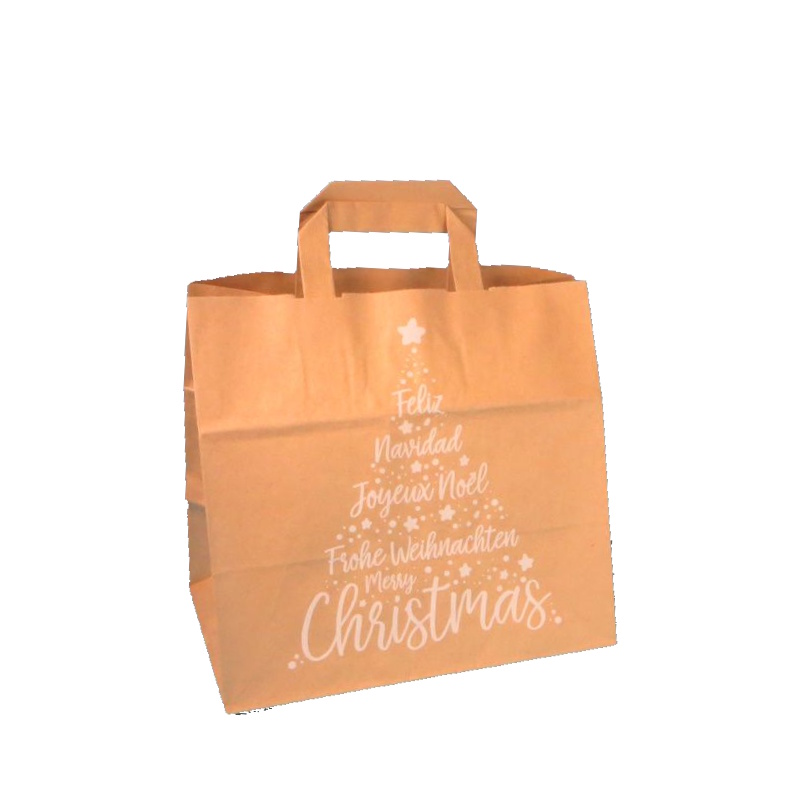 Papiertragetaschen braun "Xmas" 26+17x25cm 250St - Weiß oder Rot bedruckt