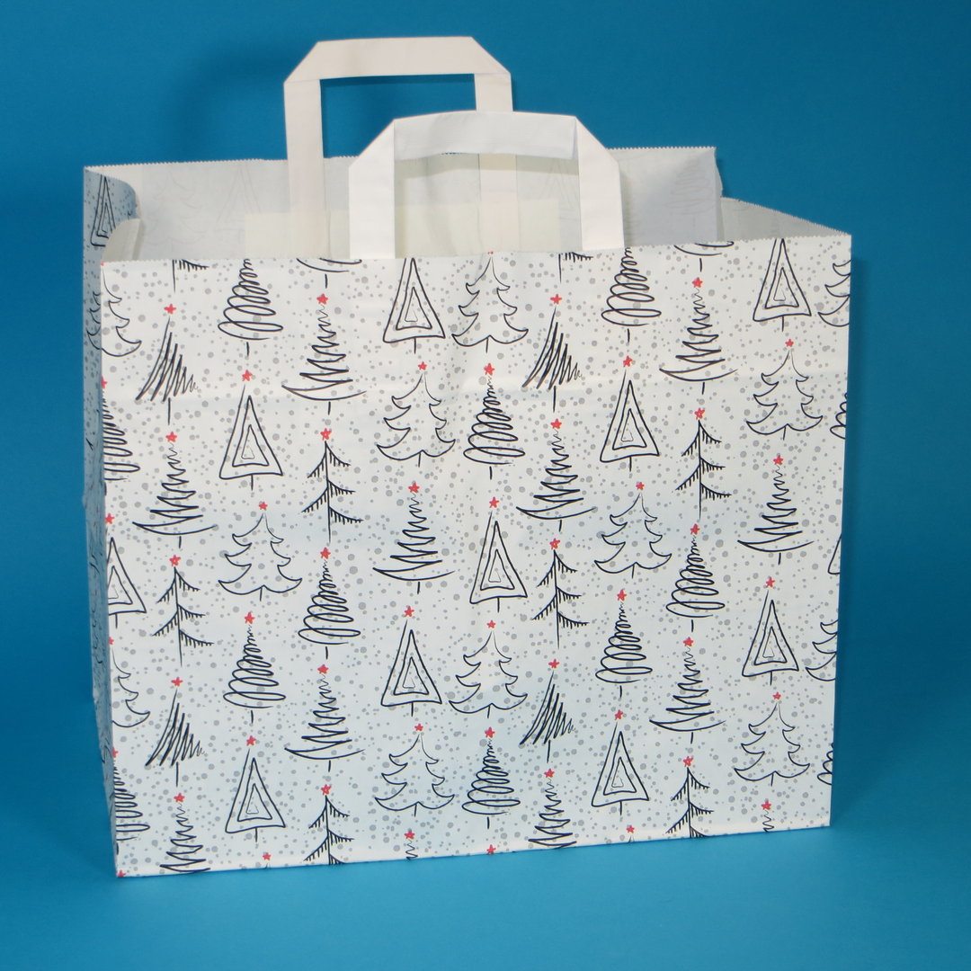 Papiertragetasche "Weihnacht" weiß grau rot 32+22x27cm 250St