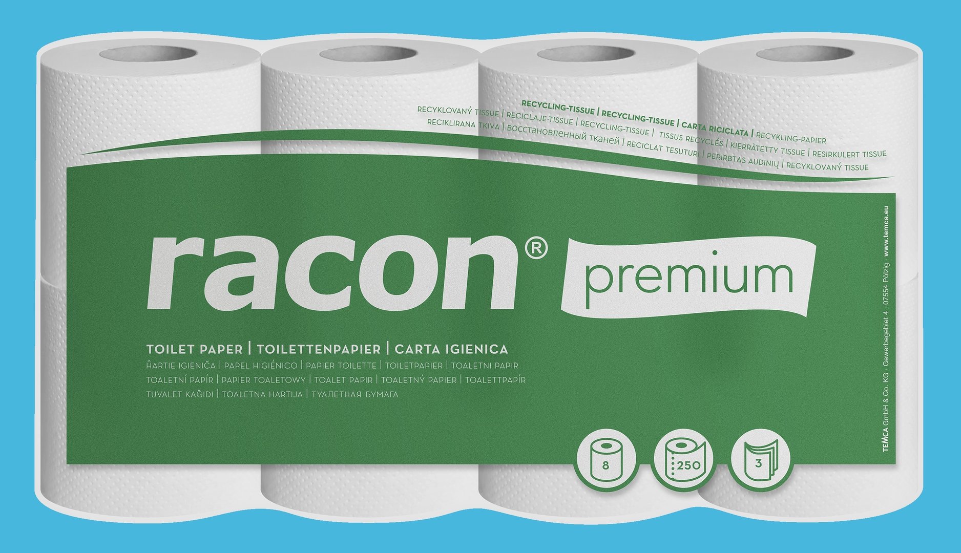 Toilettenpapier Kleinrolle hochweiß 3lg Tissue 250Bl 72Ro