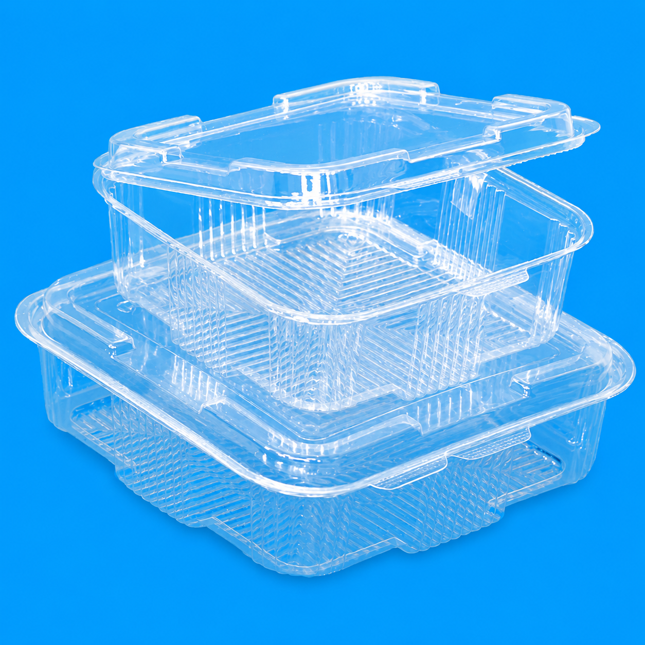 Salatschale klar quadratisch mit anhängendem Deckel PET recycelbar versch. Größen