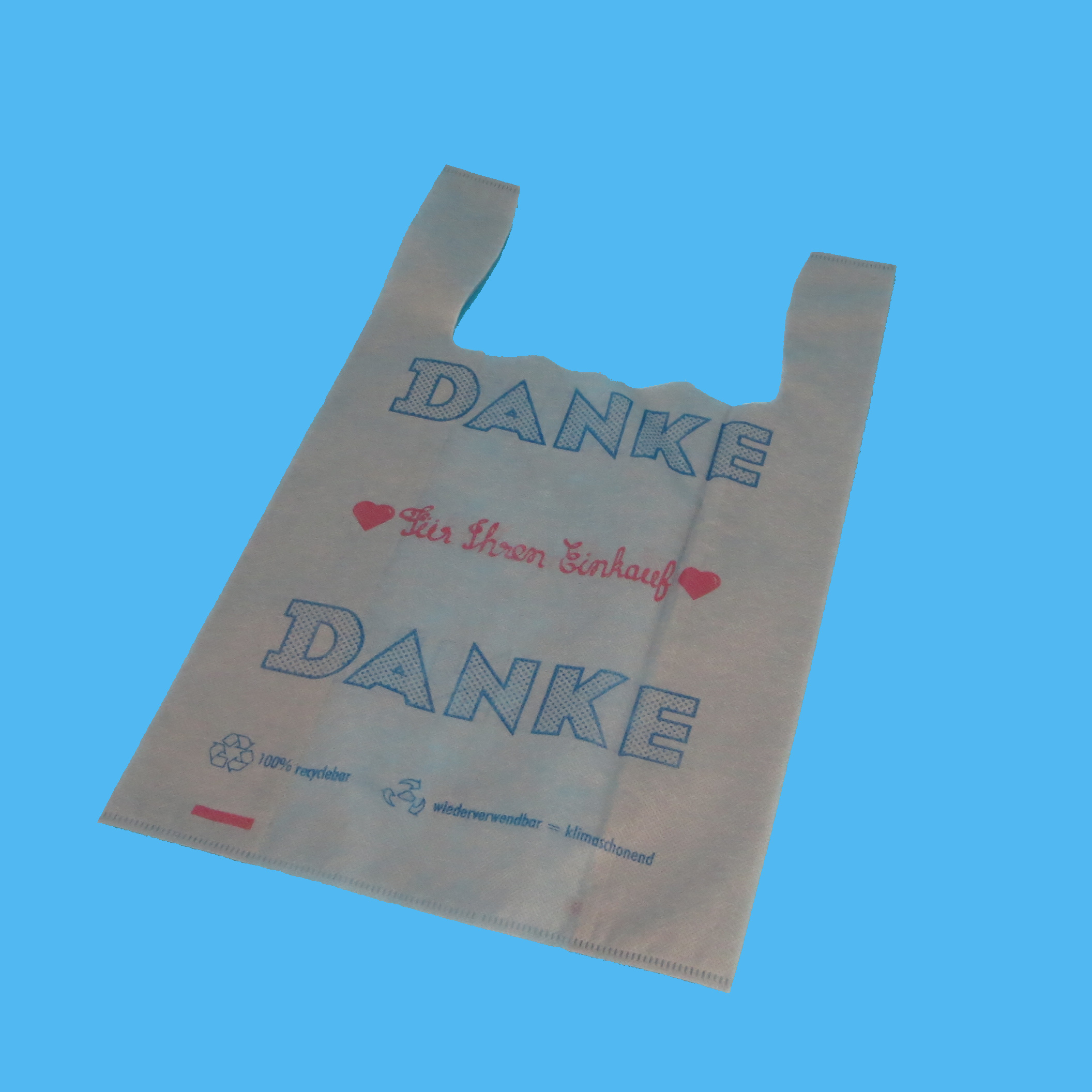 Mehrweg Hemdchentragetaschen grau "Danke" 25+12x45cm 30g/m² PP Vlies 500St