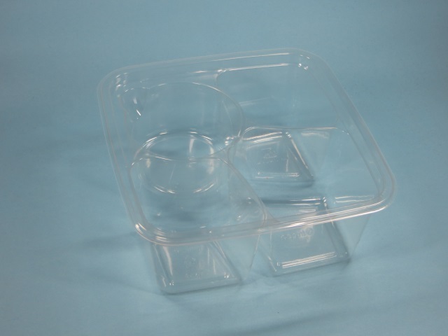 PLA Snackschale 3-geteilt + Dip klar 157x157x66mm 300St