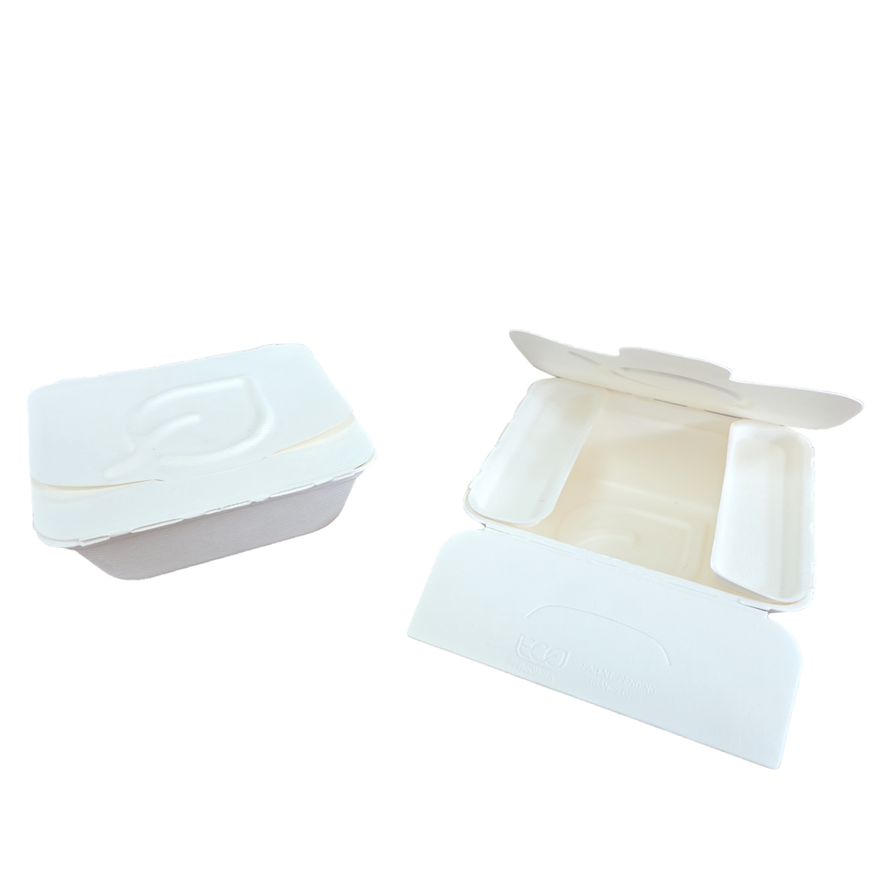 Bio Foodboxen mit 2 Dip/Besteckfächern Bagasse weiß 1035ml 175x150x63mm 300St