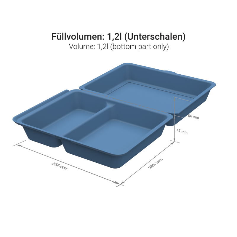 Mehrweg Menüboxen 2-geteilt XL 252x203x84mm PP Premium 25St. versch. Farben wählbar