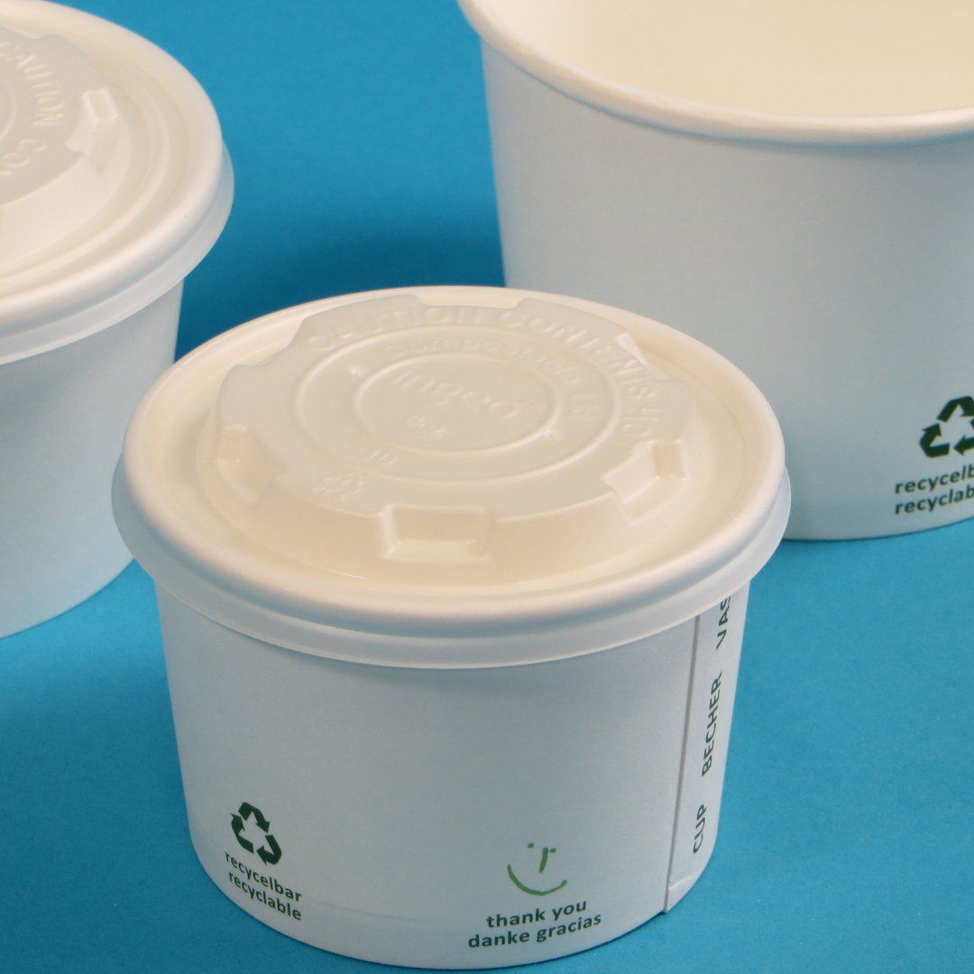 Bio Eisbecher weiß mit Bio Icon Papier+PLA versch. Größen