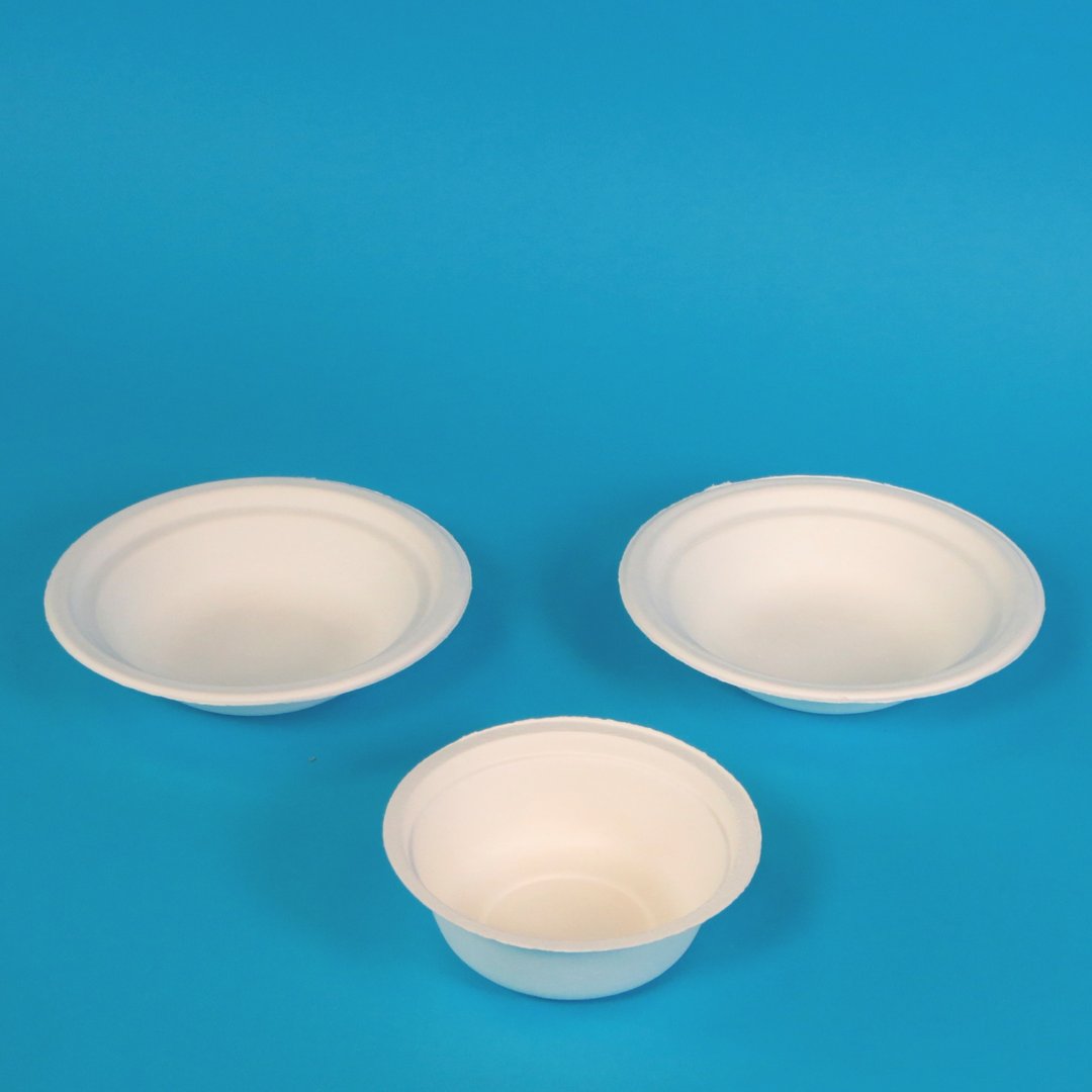 Bio Suppen/Imbiss/Dessert Schalen Bagasse/Zuckerrohr rund weiß holzfrei versch. Größen