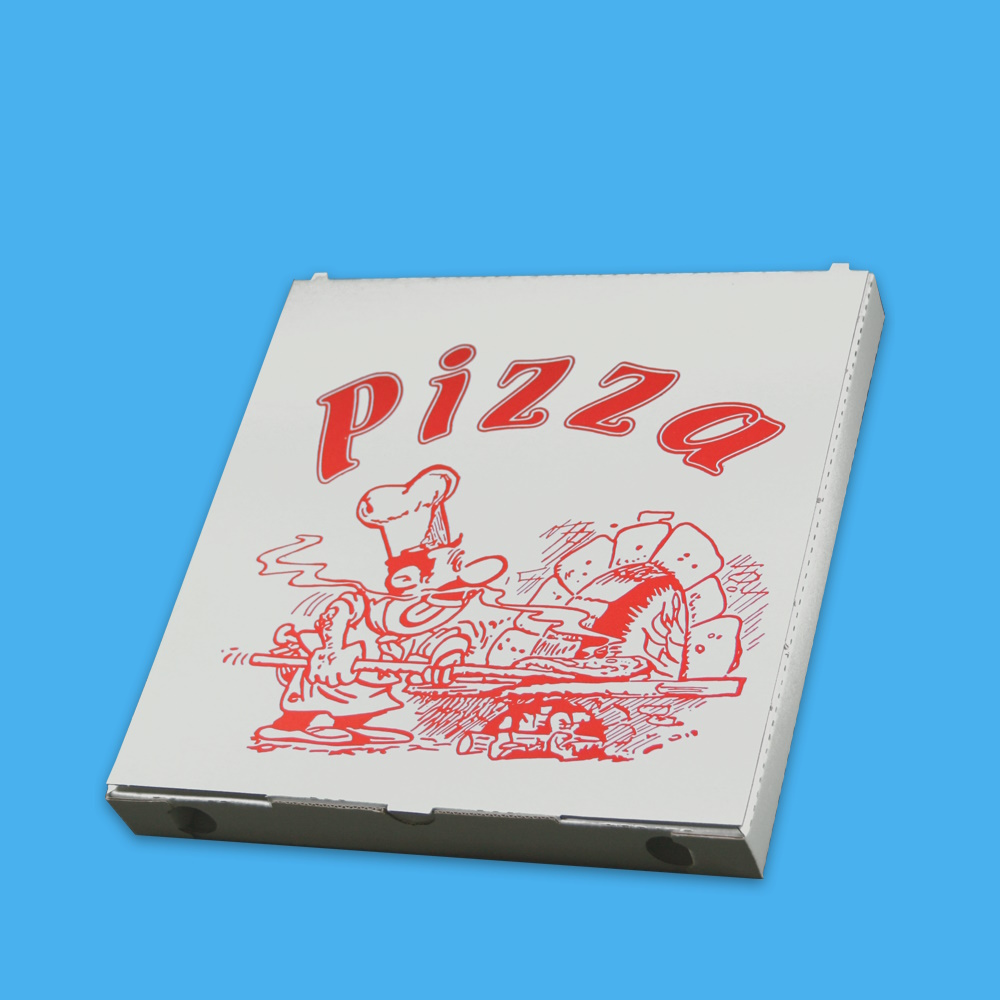 Pizzakartons weiß "Pizzabäcker" 3cm hoch Kraft verschiedene Größen