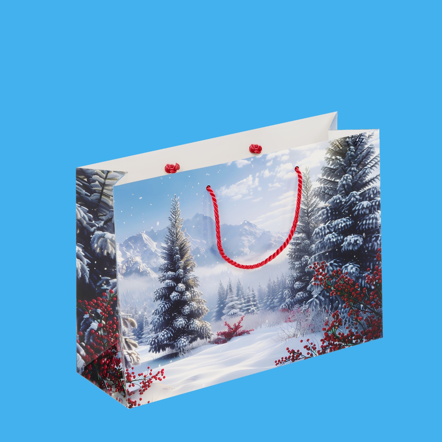 Luxus Papiertragetaschen 36+12x26cm 190g/m² weiß mit Weihnachtsmotiv 100St