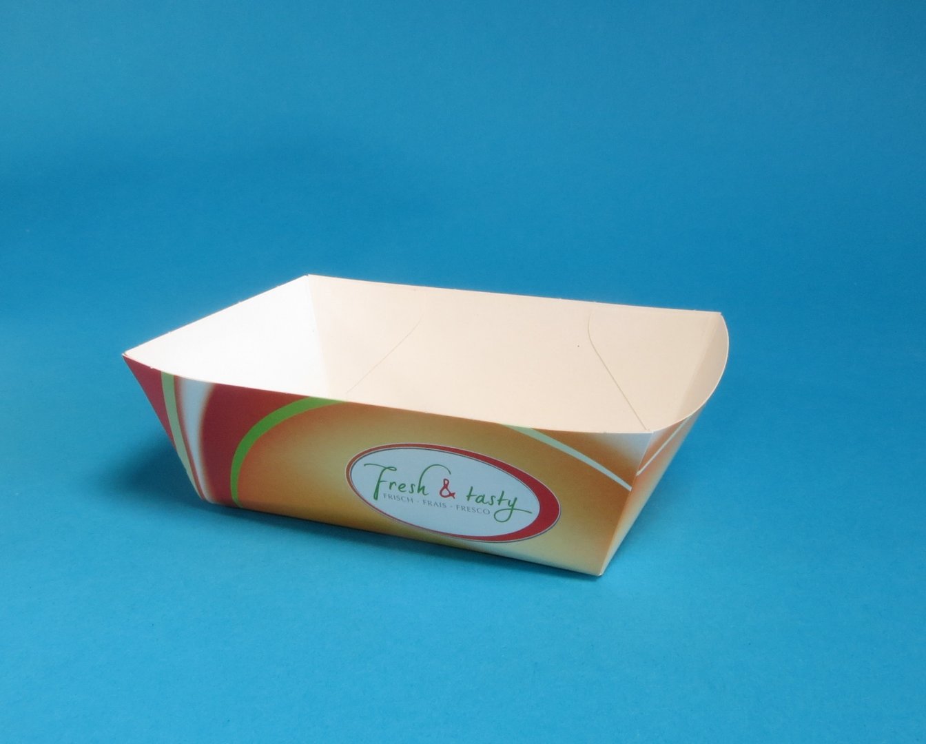 Snackschalen Hartpapier mit Neutraldruck "Fresh&Tasty" 124x87x42mm 500St