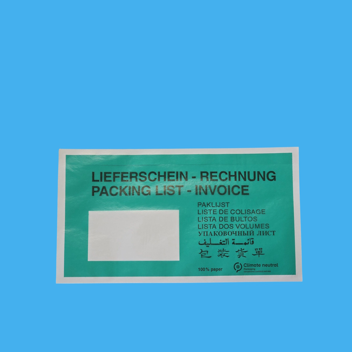 Lieferscheintaschen / Dokumententaschen mit Fenster 100% Papier grün Din lang 235x130mm 1000St