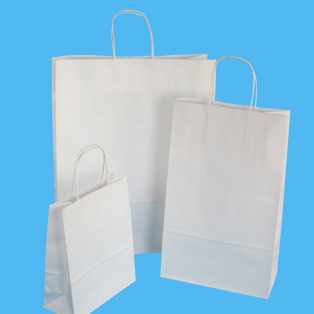 Premium Papiertragetaschen mit Kordelgriff weiß 90-110g/m² versch. Größen