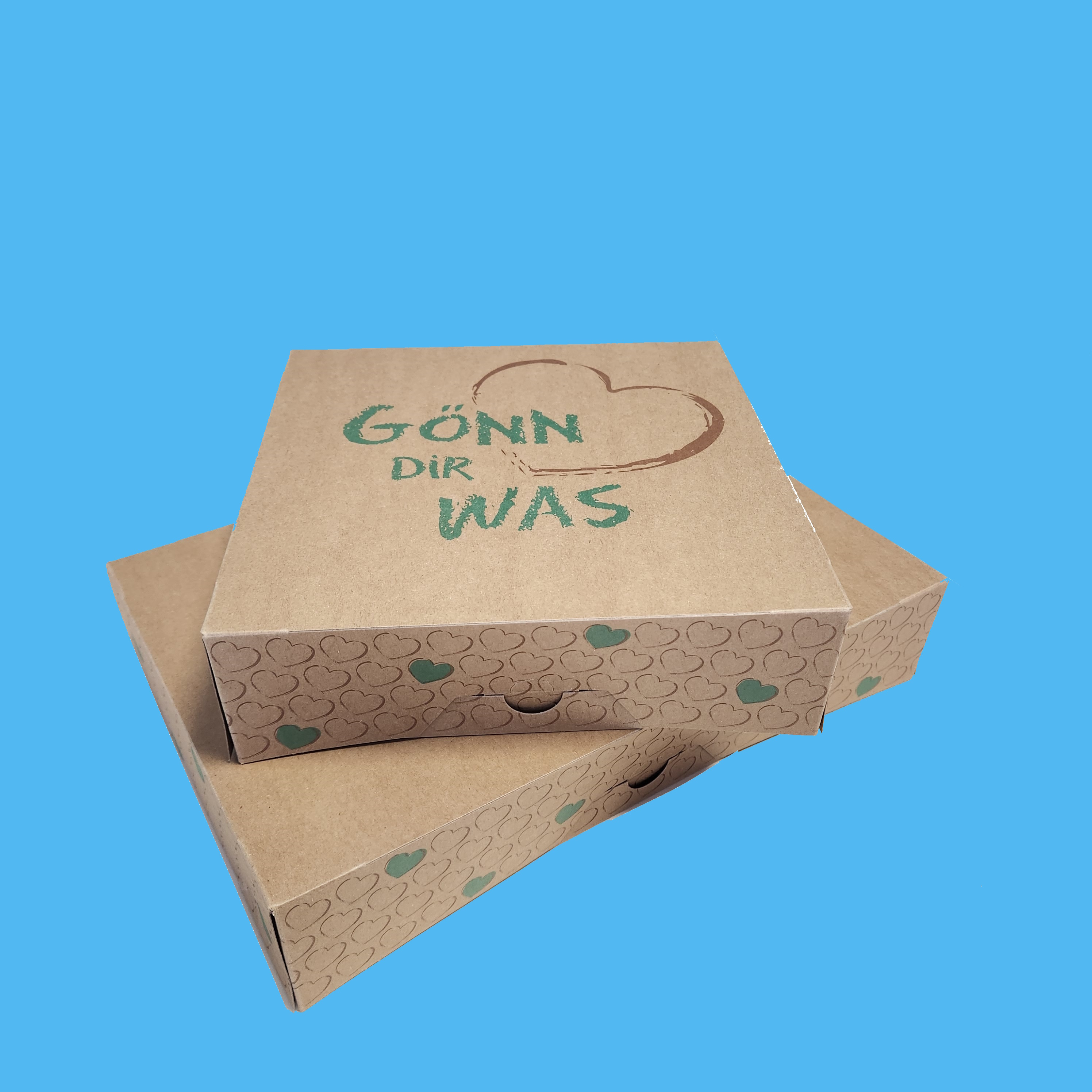 Kuchen- & Gebäckkartons braun mit Neutraldruck "Gönn dir was" verschiedene Größen wählbar 100St