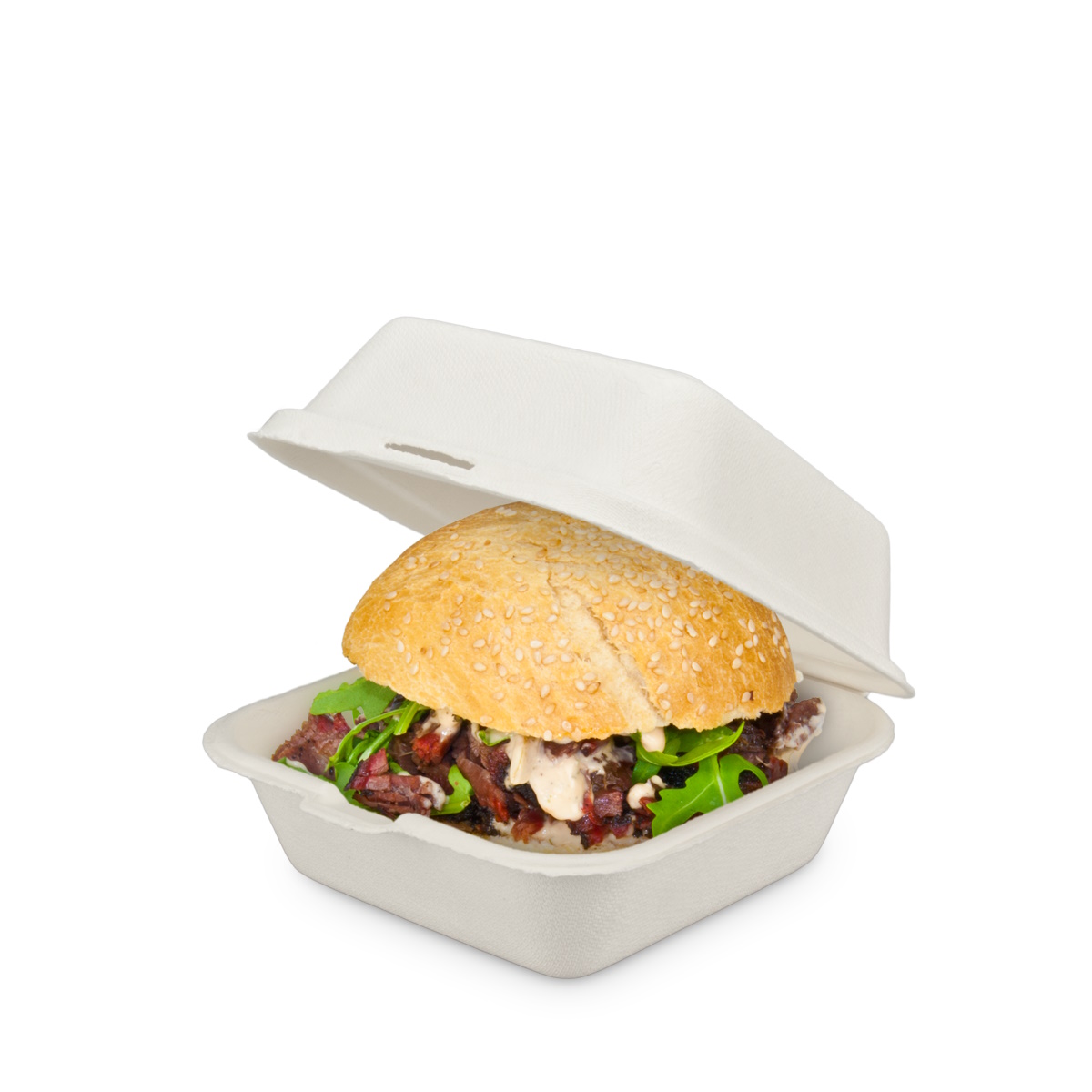 Bio Hamburgerboxen Zuckerrohr/Bagasse 154x147x82mm weiß 400St
