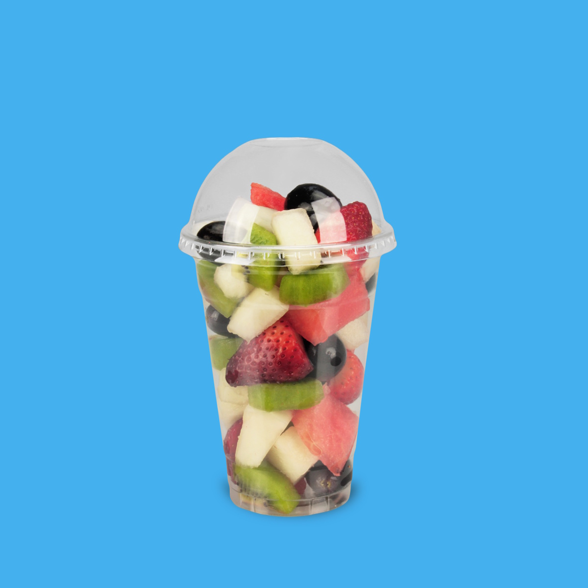 Obstbecher 500ml 20oz glasklar inkl. Domdeckel ohne Loch Ø92mm PET recyclebar 1000St