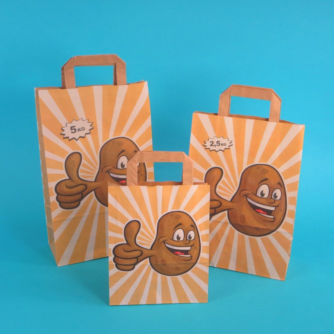 Papiertragetaschen "Happy Potatoe" 250St. versch. Größen